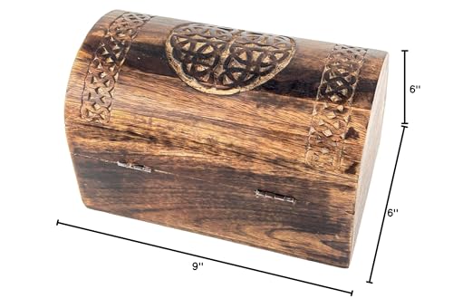 Premium Handmade Wooden Treasure Chest Decorative Trunk for Keepsakes Semicircular Curved Floral Jewellery Box Trinket Box Ladies Jewellery Storage Case Handcrafted Home Decor (Celtic Brown)