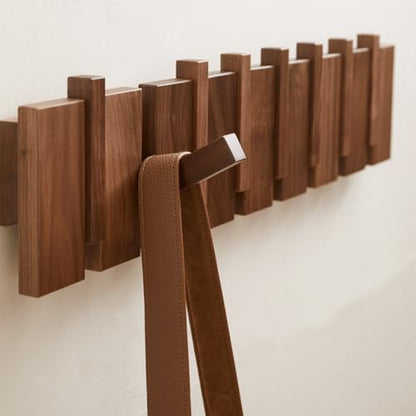 Wood Coat Rack Wall Mount, Coat Hooks Hanger Wall Mounted, Heavy Duty Wall Coat Rack with 6 Hooks for Hanging Coats/Keys/Hats/Robe&Towels/Plants/Bags, Walnut - size: 6 Hooks