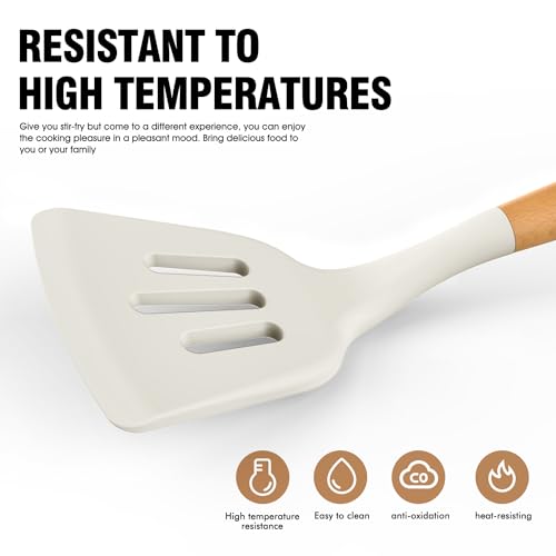 Silicone Cooking Utensils Set, Silicone Utensils for Cooking, 446° Heat Resistant Kitchen Utensil Silicone Spatula Sets, Kitchen Gadgets for Non-Stick Cookware BPA FREE (Cream White) - color: Cream White