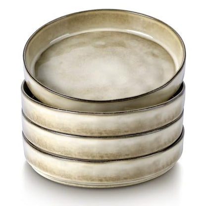 LIANYU Stoneware Pasta Bowls, 8.25’’ Large Bowl Sets of 4 | Round Shallow Dinner Plates for Meal, Ceramic Salad Serving Plate for Cereal, Soup, Dishwasher & Microwave Safe, Sandy Beige - color: Sandy Beige