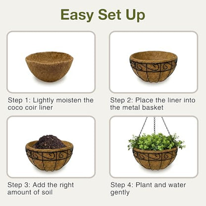12 Inch Hanging Baskets for Plants Outdoor, 3 Pack Metal Wire Hanging Planters with Coco Coir Liners, Rust-Resistant Flower Basket with Chains & Hooks for Garden Patio Porch Deck Balcony - size: 12IN-3PCS