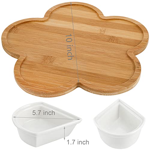 Ceramic Divided Serving Dishes with Lids and Bamboo Platter, 5 Removable Dipping Bowls Relish Tray Nuts Dishes for Appetizer, Chips, Fruits, Candy, Condiment