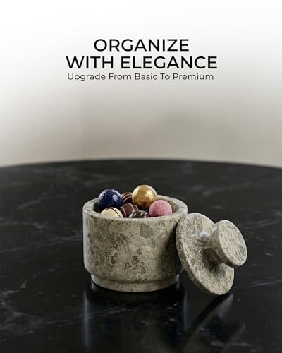 Natural Marble Salt Cellar With Lid - Stone Salt Container And Stone Salt Holder, Spice Jars for Counter, Candy Jar & Spice Jar, Oceanic - color: Marble Candy Jar - Oceanic