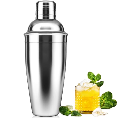 Cocktail Shaker,24oz Drink Mixer with Built-in Strainer for Mixing Drinks Margaritas,Beginner Friendly Stainless Steel Mixer Bar Utensil Tool - color: Silver