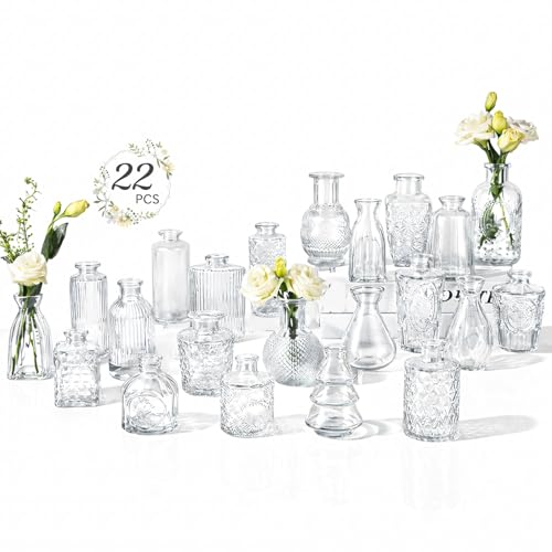 Glass Bud Vases Mini Flower Vase Small Vintage Vases for Centerpiece Table Wedding Decorations Home Decor Party(Transparent 22 Pack) - style: Transparent 22 Pack