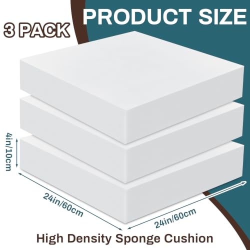 Frienda 3 Pack 5" x 24" x 24" Upholstery High Density Foam Cushion | 2.2 Density 50ild Replacement Square Cut to Size Foam Padding, Seat Couch for Patio Furniture Commercial Dinning Benches - size: 5 x 24 x 24 Inch