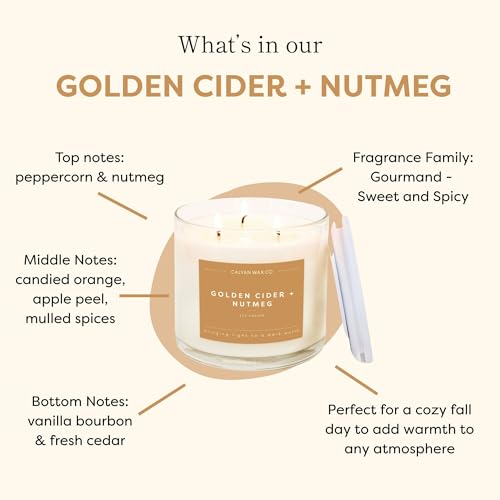 Calyan Wax Co. Golden Cider & Nutmeg 3 Wick Scented Candle - 43 Hour Burn | Made in the USA Luxury Clean Soy Wax Candles - Long Lasting Large Glass Jar Candle for Home - 3 Wicks - 14.9oz - color: Golden Cider + Nutmeg