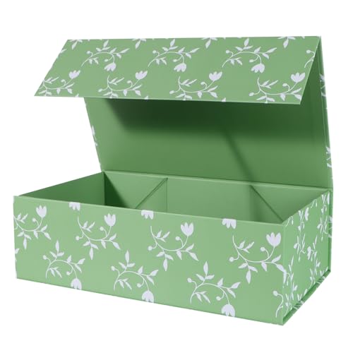 LFBOX Green Leaves Gift Box with Magnetic Lids 1 Pack | Large Bridesmaid Proposal Boxes 13.8x8.3x4.4 in, Rectangle Wedding Decorative Storage Box - color: Green Leaves, size: 1 Count (Pack of 1)