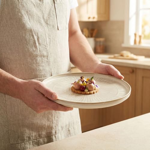 11.7-inch Ceramic Dinner Plate Set of 4, Ceramic Salad Plate Set, Retro Cream-Style Dinner Plate,Suitable for salads, appetizers, snacks, and sushi，Oven and dishwasher safety - color: White 6