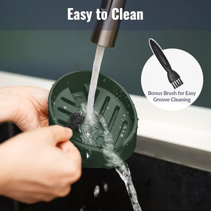 NiHome Silicone Sponge Holder for Kitchen Sink, Fits Scrub Daddy Mommy | Self-Draining Dispenser Organizer Tray, Sink Caddy Countertop Fits Soaps, Scrubber, Dishwasher Safe, Includes Brush - color: Dark Green
