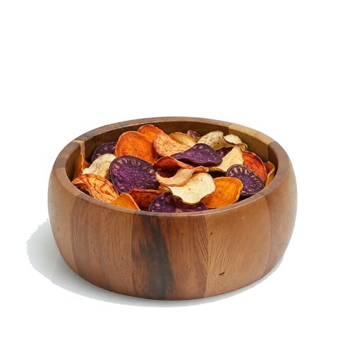 Woodard & Charles Acacia Wood Individual Salad & Snack Bowl, 6.5" x 2.5" | Acacia Wood Serving Bowl for Salad, Snacks, Nuts, Candy, Chips, Popcorn and More; Great for Parties and Everyday Use - size: Single 6 1/2" x 2 1/2" Salad Bowl