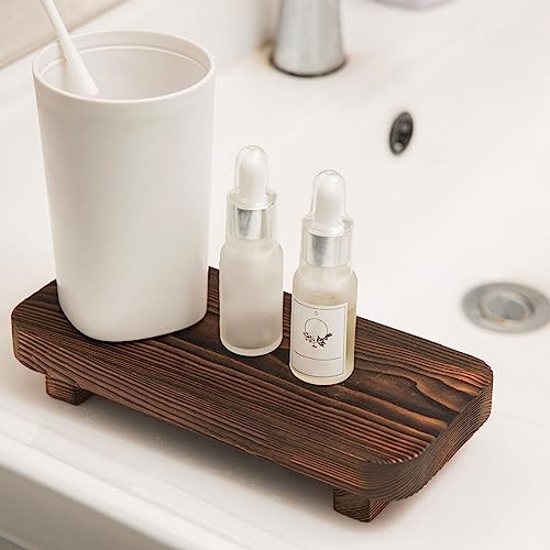 FLYIEE Wood Risers for Decor Display, Bathroom Counter Sink Decor, Dish Soap Tray Wood Tray for Kitchen Counter, Small Wooden Soap Stand, Wood Soap Pedestal, Soap Dispenser Stand Modern Farmhouse