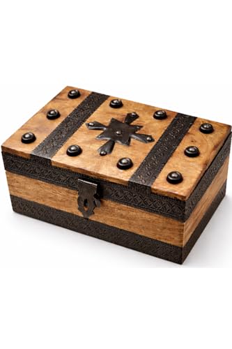 Pirate Treasure Chest (8x5x3.5") Memory Keepsake Trunk - Lockable Lid | , Caja De Madera Cofre, Cofres Decorativos, Wedding, Baby Tooth, Bridal, Kids Prizes| Miniature Vintage Storage Box - color: Black Treasure Box