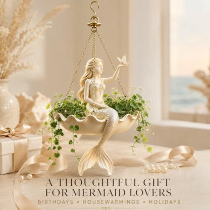 Ballet Dancer Hanging Planter, Resin Ballerina Flower Pot with Metal Chains, Small Hanging Basket for Succulents Ivy Spider Plants, Dance Teacher Appreciation Gift，Mermaid with Butterfly - color: Mermaid With Butterfly