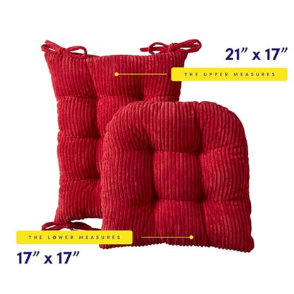 Rocking Chair Cushion Premium Tufted Pads Non Skid Slip Backed Crushed Velvet Cover Set of Upper and Lower with Ties, 21 in x 17 in | 17 in x 17 in, Velvet Red - color: Velvet Red, style: 21" X 17"/17" X 17" (Pack of 1)