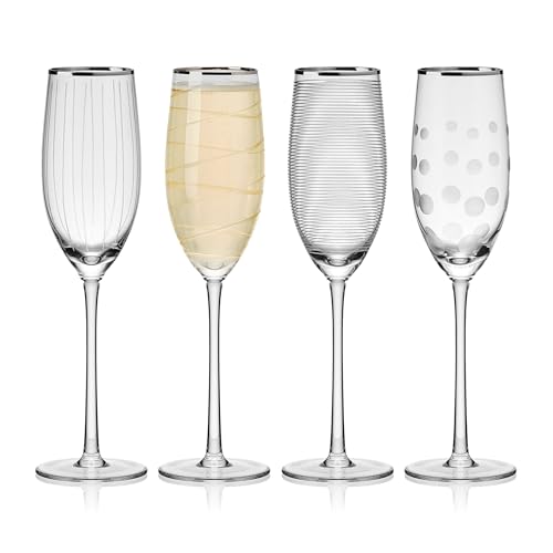 Mikasa Cheers Set of 4 Platinum Rim Champagne Flutes, 8 Ounce - style: Platinum Rim Champagne Flute