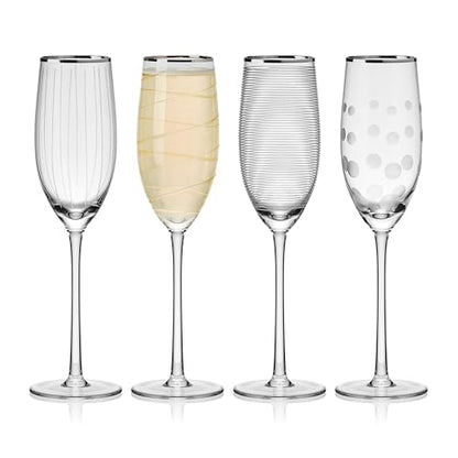Mikasa Cheers Set of 4 Platinum Rim Champagne Flutes, 8 Ounce - style: Platinum Rim Champagne Flute