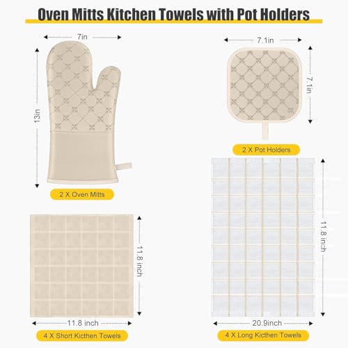 Oven Mitts Kitchen Towels Dishcloths with Pot Holders Sets 12PCS, Dish Towels Sets, Oven Gloves Pot Pads Heat Resistant 500 Degrees with Non-Slip Silicone Surface for Cooking Baking Grilling-Milkshake - color: Milkshake
