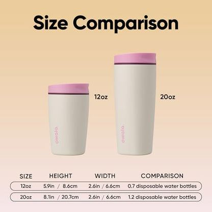 Owala SmoothSip Slider Insulated Stainless Steel Coffee Tumbler, Reusable Iced Coffee Cup, Hot Coffee Travel Mug, BPA Free 12 oz, Pink/Tan (Daybreak) - color: Daybreak, size: 12 Ounces, style: No Handle