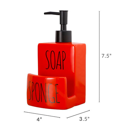 Ceramic soap Dispenser with Sponge Holder for Kitchen Sink Bathroom Counter top Storage and Organization (Red) - color: Red