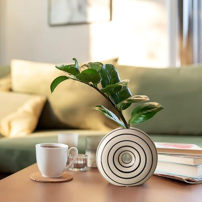 Ceramic Small Donut Vase Hand Painted Glossy Finish Flower Vase, Black and White, Unique Modern Home Decor for Living Room, Coffee Table, Mid Century Decor - size: Small