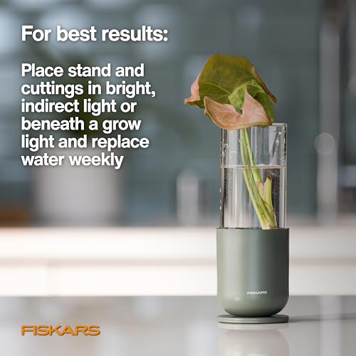 Fiskars 5oz Plant Propagator Glass Vase for Hydroponic Indoor Gardening | Single Vase with Metal Stand for Rooting Cuttings, Houseplants & Decor, Straight Sided Flute for Safe Root Removal, Clear