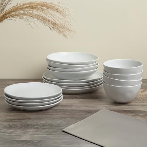 Stoneware Dinnerware Set, 16 Piece, 4 Place Settings, Made in Portugal, Millstone - color: Millstone