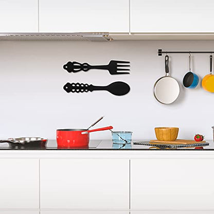 Hotop 2 Pieces Metal Fork Spoon Wall Decor Big Black Metal Large Kitchen Rustic Fork Spoon Shaped Wall Decor Hanging Sign for Farmhouse Home