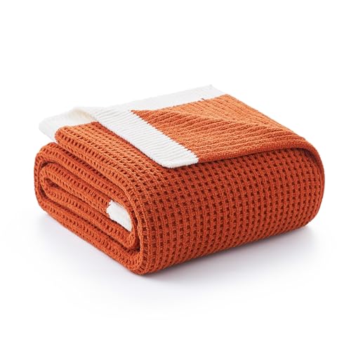 Chenille Throw Blanket, Soft Cozy Waffle Throw for Couch & Sofa, Warm Yet Lightweight, Breathable All-Season Throws for Women Men, Housewarming, Birthdays, 50"x60", Orange - color: Burnt Orange, size: Chenille Waffle Knit(50" x 60")