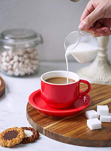 Sweese 4 Ounce Porcelain Stackable Espresso Cups with Saucers and Metal Stand Set of 4, Red - color: Red, size: 4 Ounces