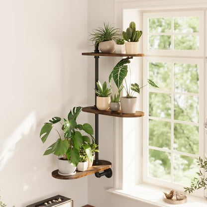 GENTINGBRO Window Plant Shelves 3-Tier Rotating Plant Stand Industrial Window Plant Shelf Wood - color: Black, size: Large
