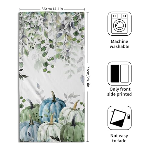 Imiss Autumn Leaves Hand Towels 14.4 x 28.3 Inch Set of 2 Blue Pumpkin Fall Thanksgiving Bathroom Towel Soft Absorbent Tea Towel Drying Baking Towels for Kitchen Hotel Spa Gym - color: Blue Pumpkin