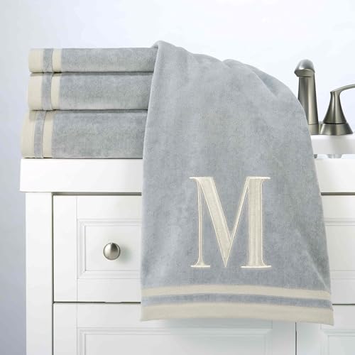 Avanti Linens - Towel Set, Soft & Absorbent Cotton, Embroidered Bathroom Decor, Set of 5 (Monogram Collection, Initial M) - style: M