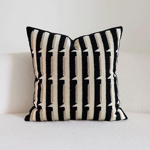 20"x20" Black Cream Stripe Tufted Pillow Covers Luxury Geometric Accent Pillows Soft Woven Decorative Pillow Cases for Couch, Sofa, Bedroom Décor (Black, 20"×20") - color: Black, size: 20" x 20" (Pack of 1)