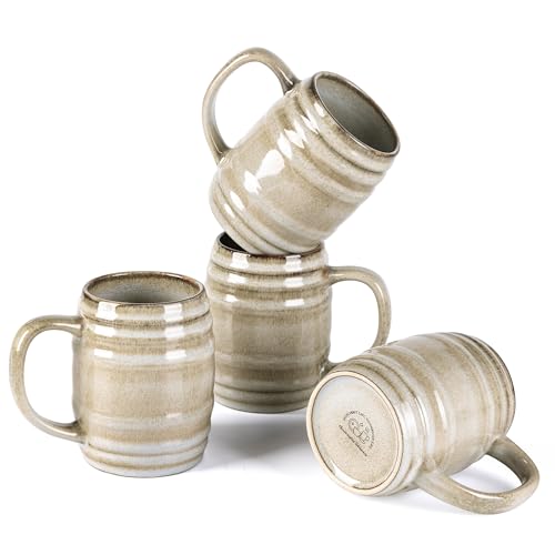 GBhome 20oz Large Coffee Mugs Set of 4, Handmade Ceramic Coffee Mugs Set for Latte/Tea/Beer/Hot Cocoa, Dishwasher & Microwave Safe- Oatmeal - color: Oatmeal, size: Set of 4(20oz)