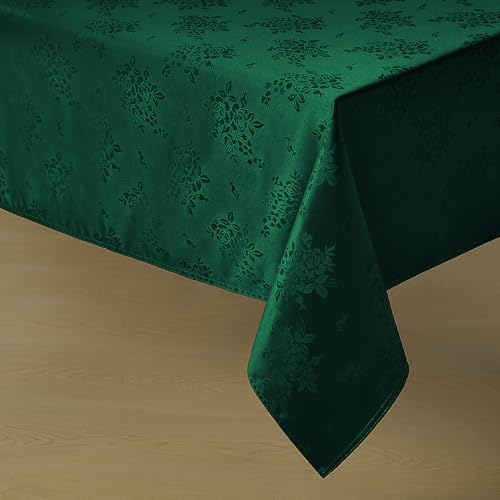 Romanstile Green Damask Rose Tablecloth - Rectangle Jacquard Waterproof Rose Floral Pattern Decorative Table Cloth, Extra Large Heavy Weight Fabric Table Cover for Dining/Party/Holiday - 60 x 144 Inch - color: Green, size: 60" x 144" (Rectangular)