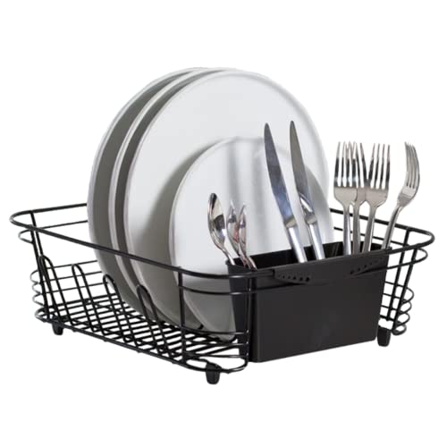 Better Houseware in-Sink Dish Drying Rack, Coated Steel, Black, 14.5 x 13 x 5 Inch, 2-Piece Set with Removable Utensil Caddy and Non-Slip Handles - color: Black, size: Standard
