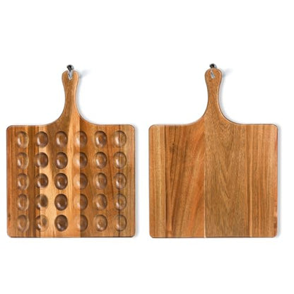 Okllen 30 Holes Reversible Wooden Deviled Egg Platter with Handle, Acacia Wood Deviled Egg Tray Charcuterie Board, Deviled Egg Holder, 17"x13"