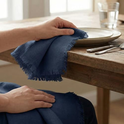 ACCENTHOME Navy Cotton Linen Napkin Set of 6 18x18 inch Dinner Napkins | Cotton Linen Blend Napkins, Machine Wash On Gentle Cycle, Economy Pack, Multi Purpose Use, Cotton - color: 07 - Navy, size: 18" x 18" (Set of 6)