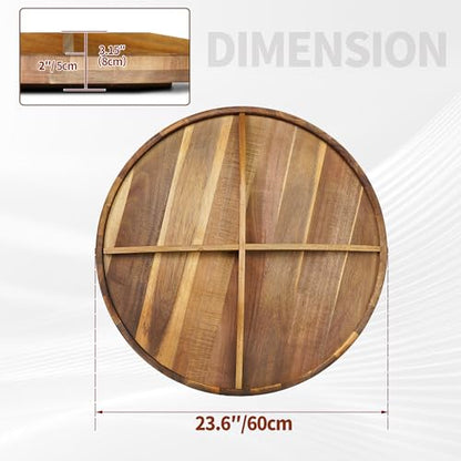 Utoplike Extra Large Acacia Serving Tray, Rotating 23.6'' Charcuterie Board | Cheese Board with Rotating Base, Raised Edge, Removable Dividers, Turntable Organizer Tray for Food, Snacks, Party, Dining - size: 23.6"