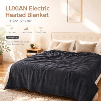 Electric Heated Blanket, Flannel and Sherpa, Full 72 x 84 in,Iron Gray | 9 heat settings | 1-10-hour timer | dual-sided comfort | machine washable | overheat protection - color: B-iron Gray, size: 72x84inches-Full