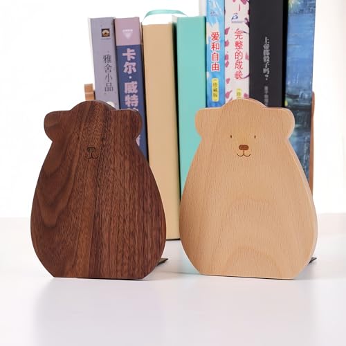 2-Pack Panda Beech Bookends, 5.9x4.7in | Solid Wood, Natural Grain, Non-Slip Base, Detachable, for Shelves/Desk/Kids Room - color: Beech Wood Panda