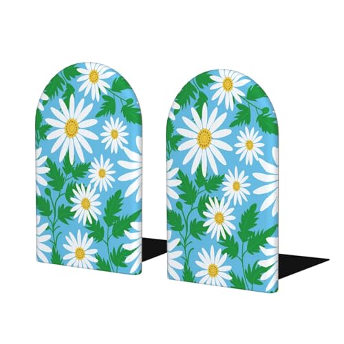 Daisy Flower Green Leaves Wooden Bookends for Shelves Decorative Book Ends Universal Book Organizer Holder for Office, Heavy Books, Vinyl Records - color: Daisy Flower Green Leaves