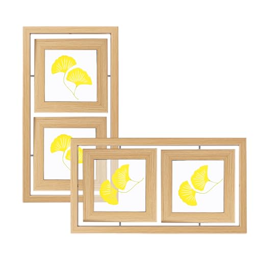 2 Pack Double 4x4 Rotating Floating Picture Frames, Natural Wood Floating Photo Frame Double-Sided Display with Crystal Glass for Tabletop, Desk or Shelf - color: Natural, size: 4x4