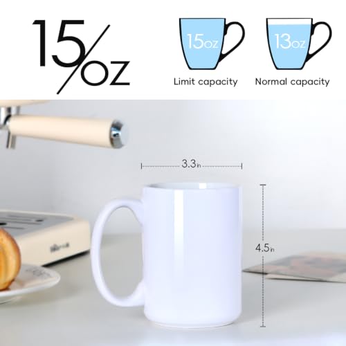 16 OZ Coffee Mugs, Classic Blank Ceramic Cup with Large Handle for Tea Latte Cappuccino, Set of 4, White - color: White