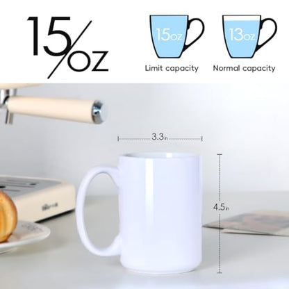 16 OZ Coffee Mugs, Classic Blank Ceramic Cup with Large Handle for Tea Latte Cappuccino, Set of 4, White - color: White