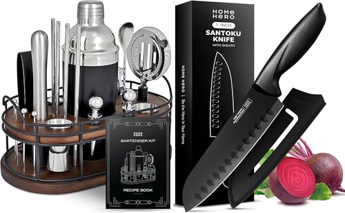 Home Hero 22 Pcs Bartender Kit + 2 Pcs Santoku Knife