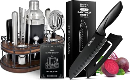 Home Hero 22 Pcs Bartender Kit + 2 Pcs Santoku Knife