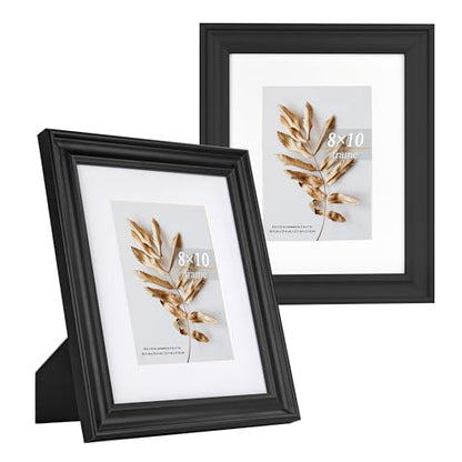 8x10 Picture Frames Black, Display Picture 5x7 with Mat, Wooden Photo Frame for Table Top and Wall Mounting, 2 Pack - color: Black, size: 8x10-2P