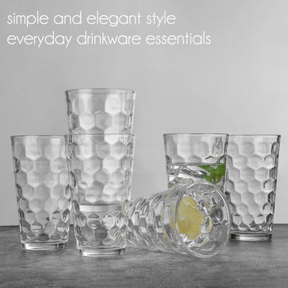 ALINK 16 oz Drinking Glasses, Set of 6 Highball Glass Cups Bar Glasses, Clear Heavy Base Stemmed Water Glasses for Beer, Iced Coffee Cups, Cocktail Glasses, Wine, Iced Tea, Dishwasher Safe - style: Hexagon Design